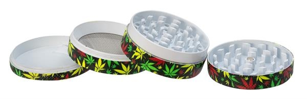 1 CNC Aluminium Grinder/Polinator, 50mm 4-teilig "Glow in the Dark - Leaf II (Rasta)"